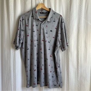 Travis Mathew Polo Golf Patriotic Statue of‎ Liberty Fireworks Beer Gray